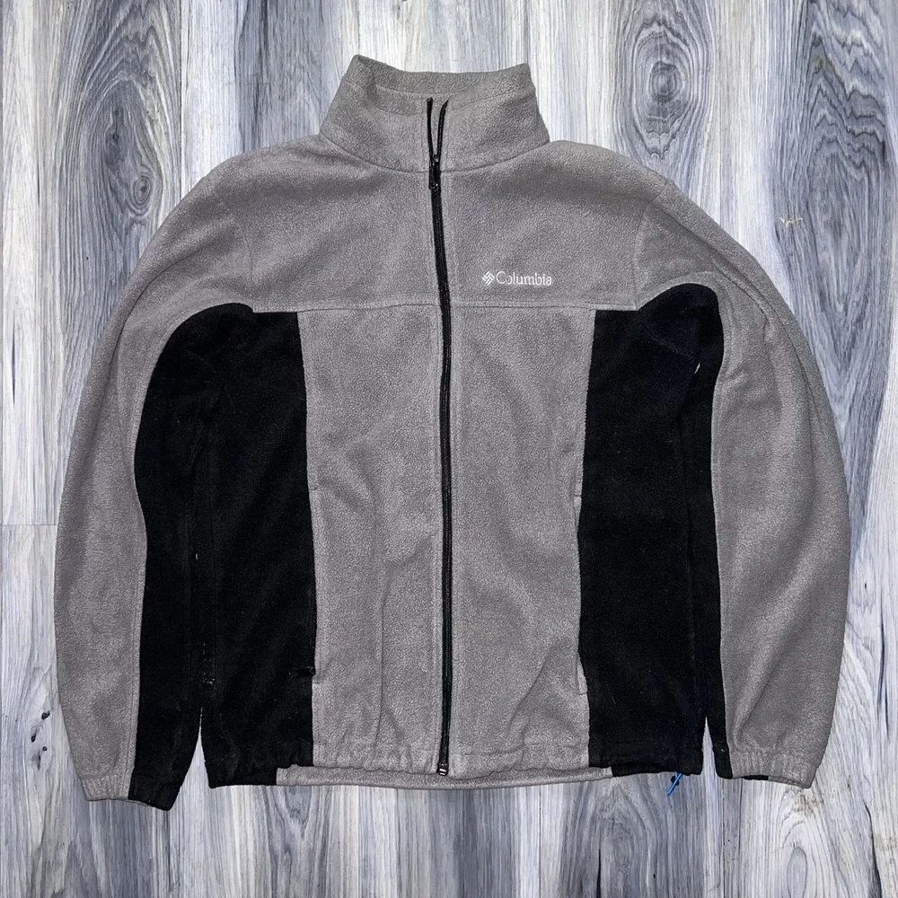 Columbia Fleece Jacket Mens Medium Gray Black Full Zip Outdoor Hiking Trailwear
